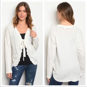 Soft🧡cream cardigan w/cute tie & ruffle detail